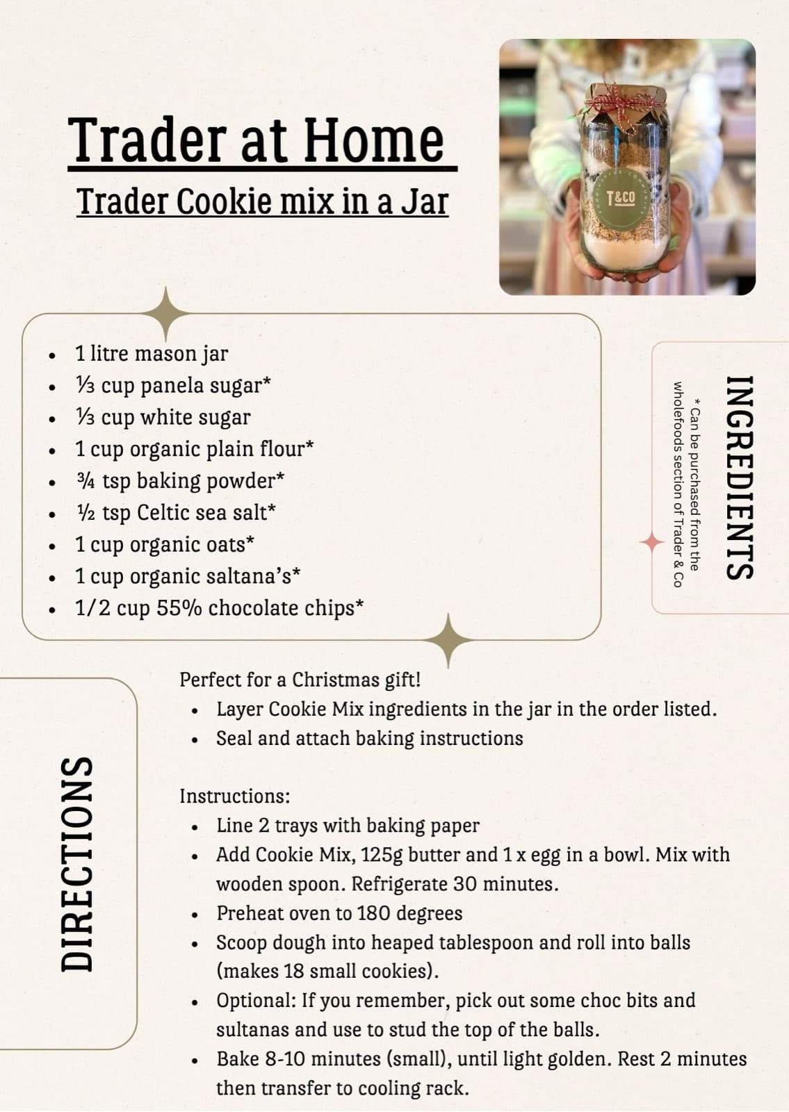 Trader Cookie Mix in a Jar recipe card