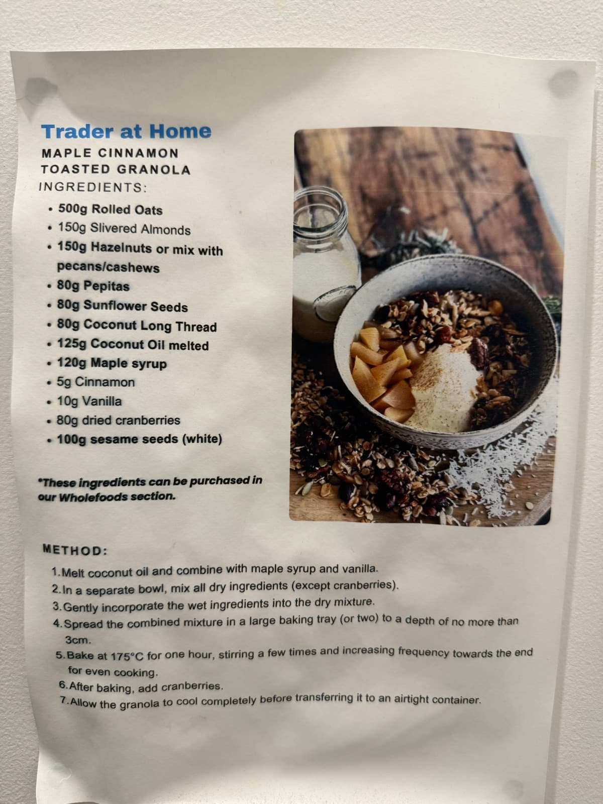 Maple Cinnamon Toasted Granola recipe card
