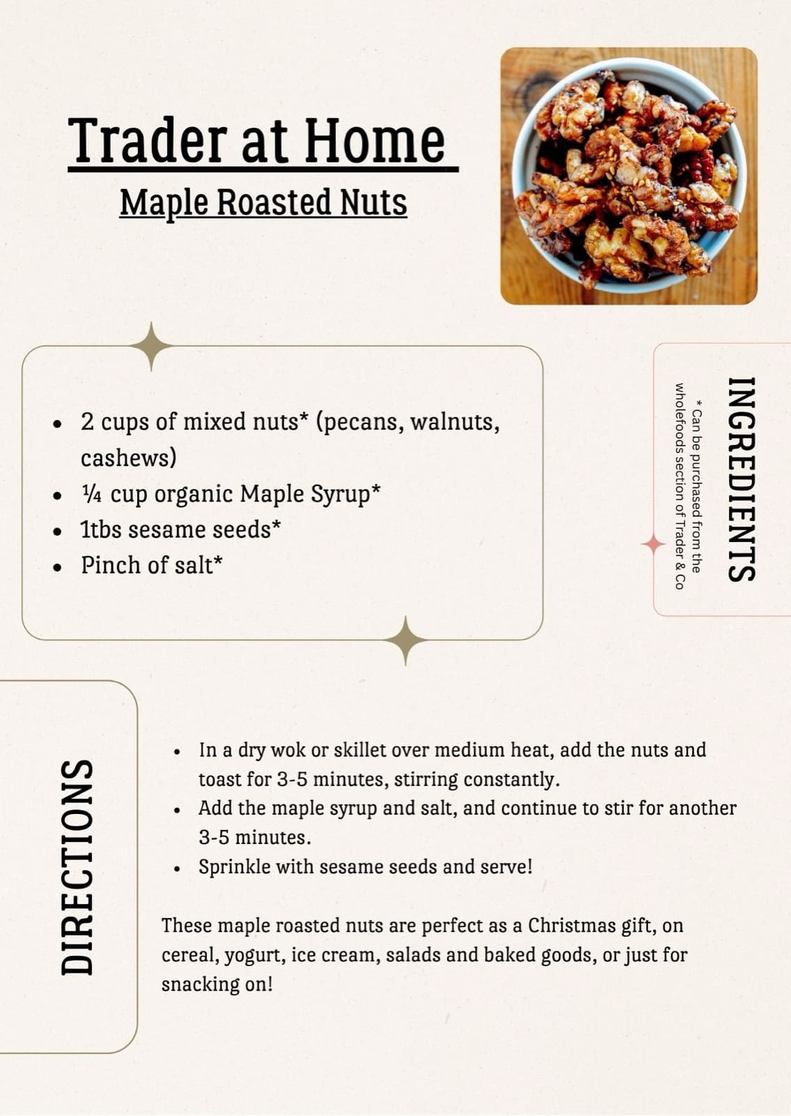 Maple Roasted Nuts recipe card